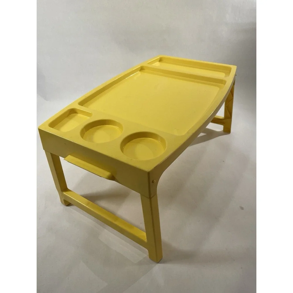 1970s Frem Corp USA Yellow Sectioned Plastic Folding Breakfast in Bed Tray MCM